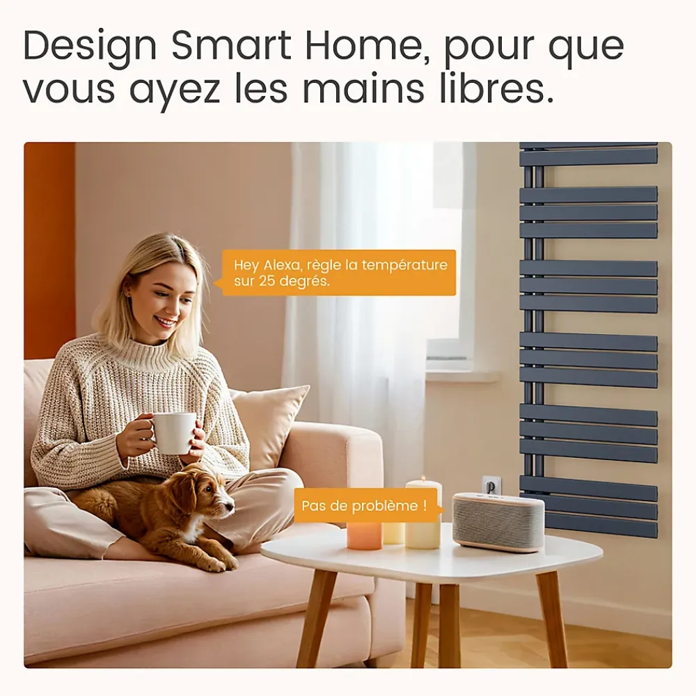 EMKE Radiateur Sèche-Serviettes Électrique 1320x500 mm, Gris Anthracite 800W, WiFi, Modes Intelligents, IPX4