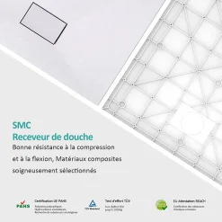 EMKE Receveur de douche receveur de douche plat antidérapant SMC receveur de douche à découper, 120x90cm, Blanc