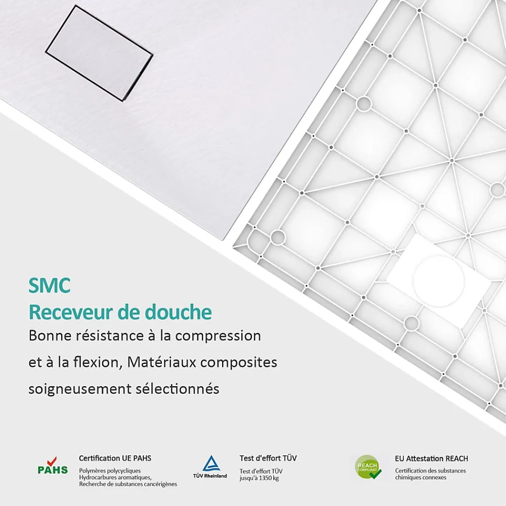 EMKE Receveur de douche receveur de douche plat antidérapant SMC receveur de douche à découper, 120x90cm, Blanc