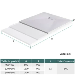 EMKE Receveur de douche receveur de douche plat antidérapant SMC receveur de douche à découper, 140x90cm, Blanc