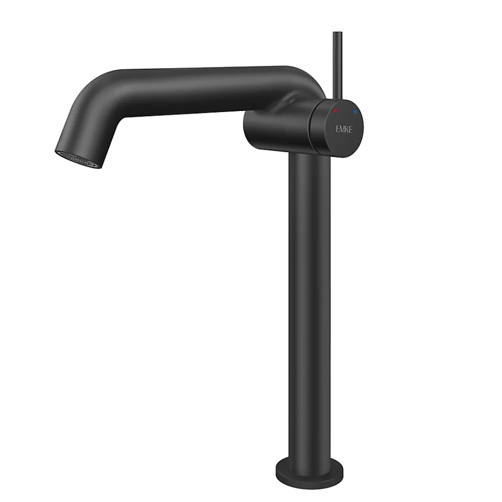 EMKE Robinet de Salle de Bain Noir Mat, 332 x 220 x 76 mm, Laiton, Cartouche Céramique, Mitigeur pour Lavabo, Installation Facile