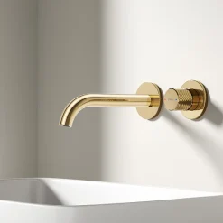 Robinet Lavabo Et Vasque|EMKE Robinet de Salle de Bain Modulaire,281x140x65mm,Corps en Laiton, Or Champagne,Mitigeur de lavabo mural,Cartouche en Céramique