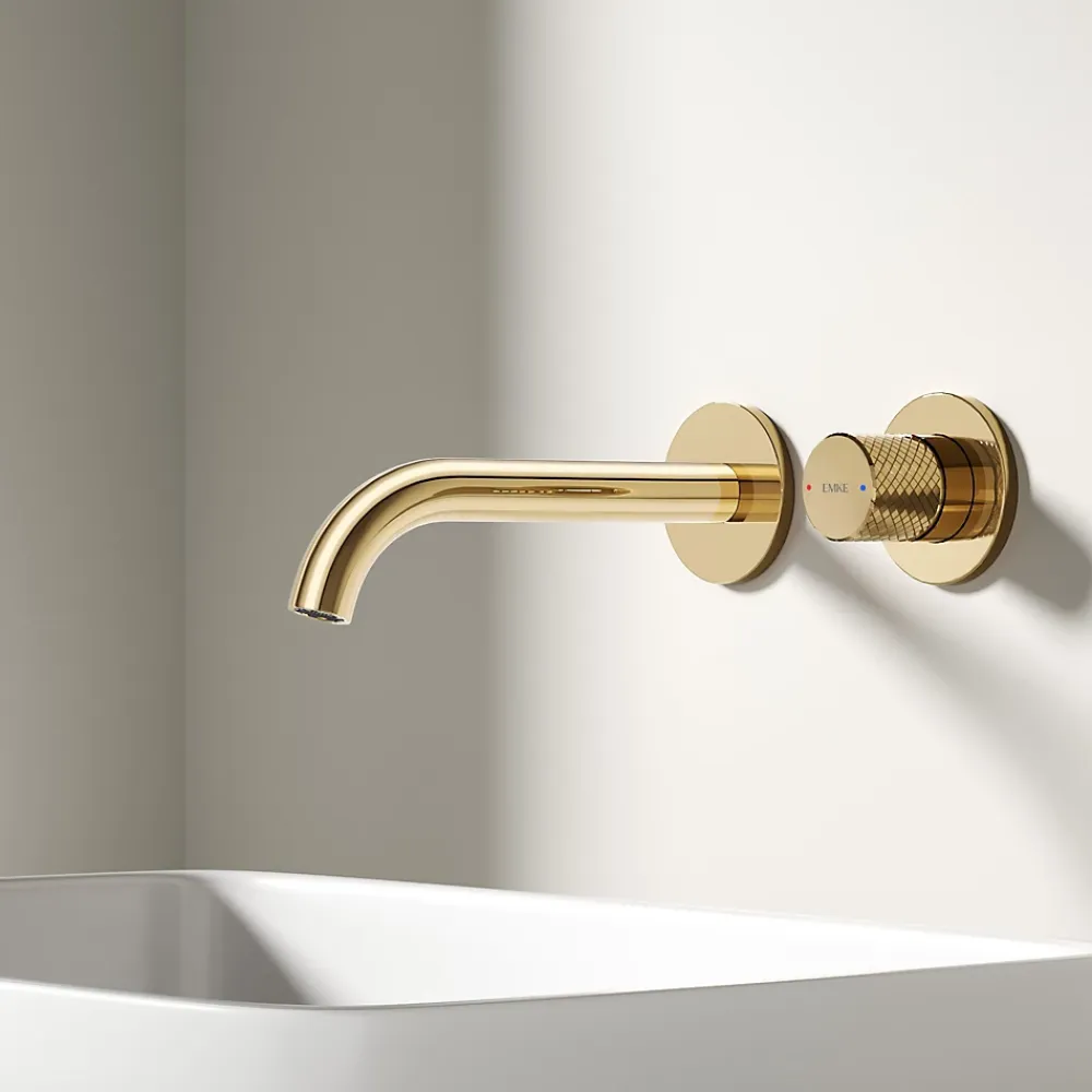 Robinet Lavabo Et Vasque|EMKE Robinet de Salle de Bain Modulaire,281x140x65mm,Corps en Laiton, Or Champagne,Mitigeur de lavabo mural,Cartouche en Céramique