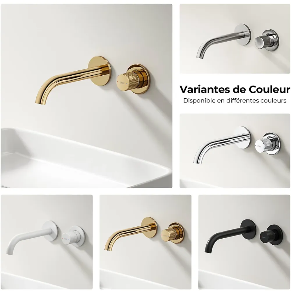 Robinet Lavabo Et Vasque|EMKE Robinet de Salle de Bain Modulaire,281x140x65mm,Corps en Laiton, Or Champagne,Mitigeur de lavabo mural,Cartouche en Céramique