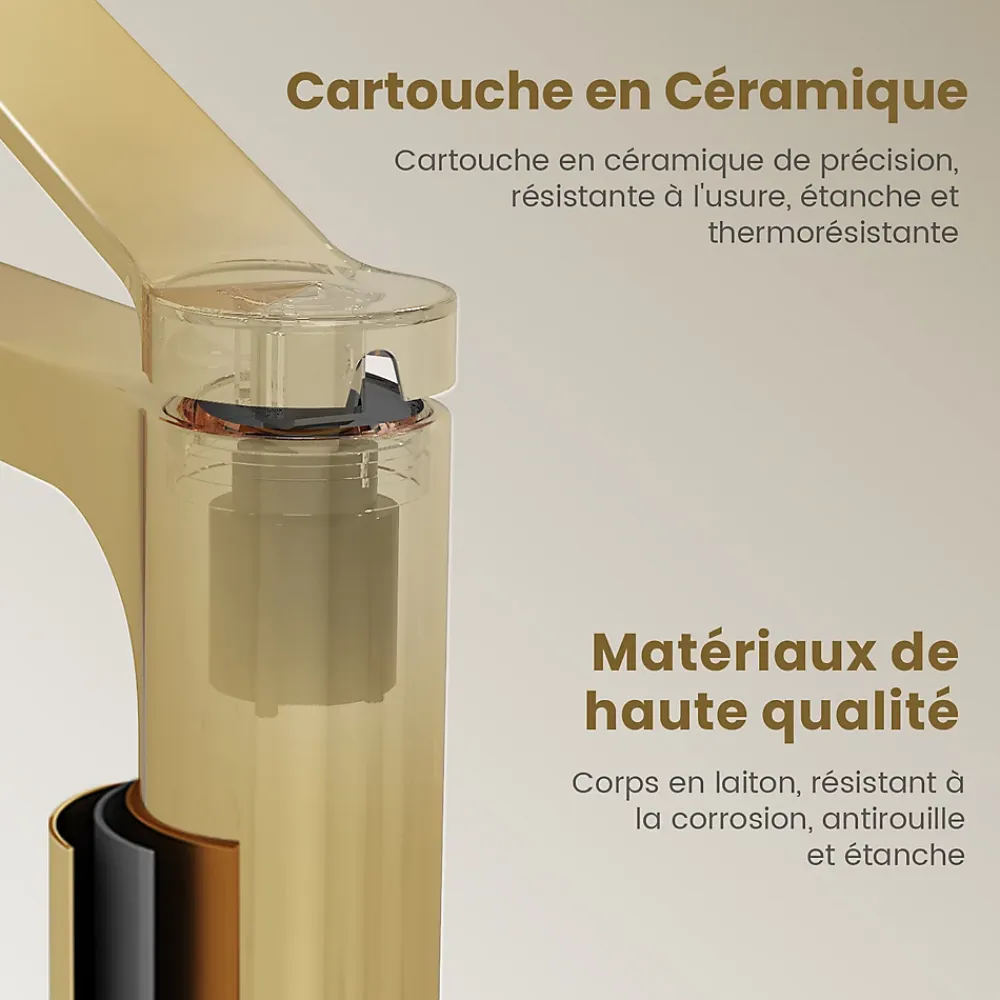 EMKE Robinet Lavabo Salle de Bain 335x233x46 mm Or Champagne, Mitigeur en Cuivre, Robinet de Cuisine , Cartouche Céramique