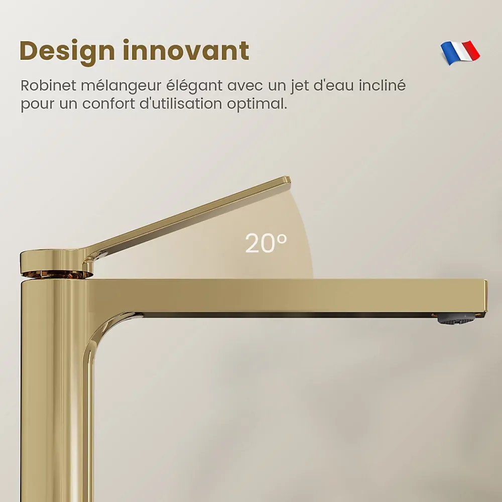 EMKE Robinet Lavabo Salle de Bain 335x233x46 mm Or Champagne, Mitigeur en Cuivre, Robinet de Cuisine , Cartouche Céramique
