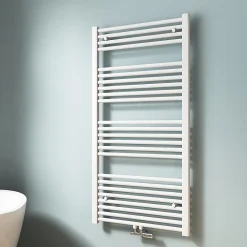 EMKE Sèche-serviette eau chaude, Radiateur sèche-serviettes raccordement central Blanc 120x60cm 598Watts