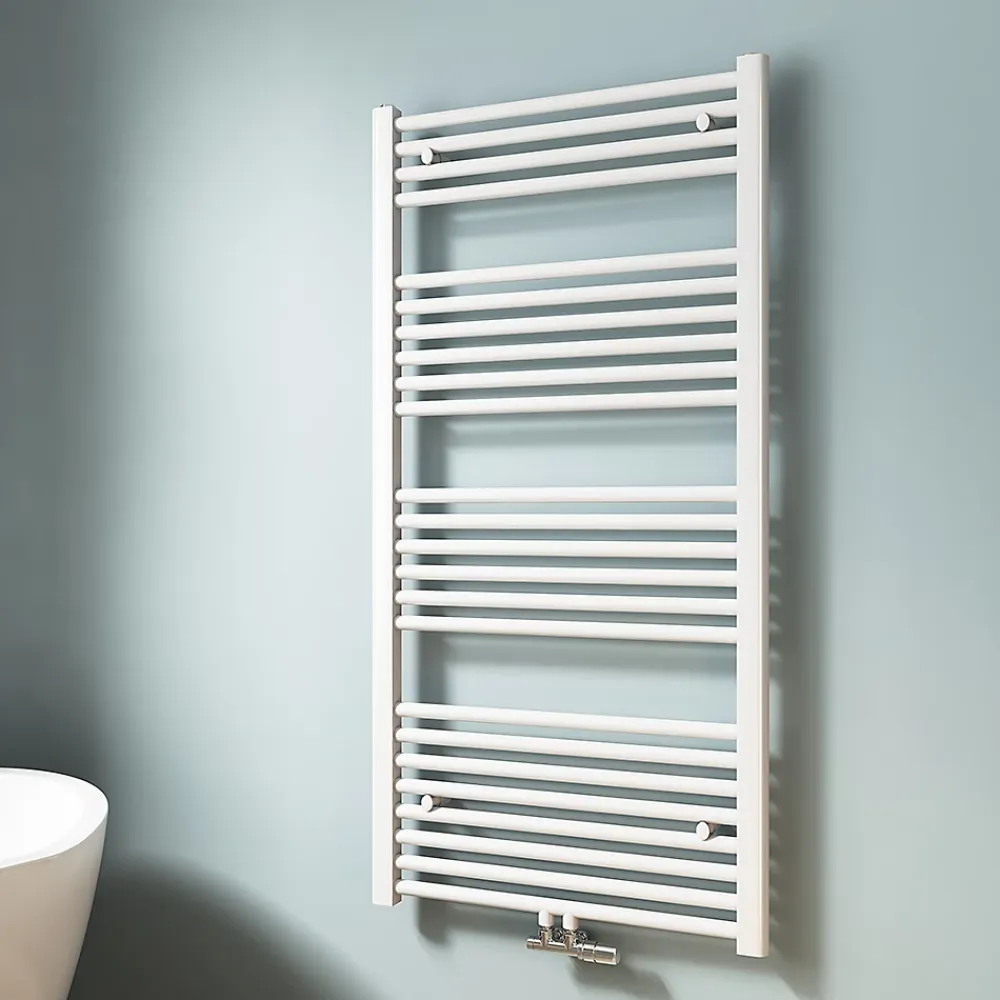 EMKE Sèche-serviette eau chaude, Radiateur sèche-serviettes raccordement central Blanc 120x60cm 598Watts