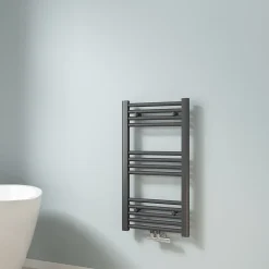 Sèche-Serviettes Eau Chaude|EMKE Sèche-serviette eau chaude, Radiateur sèche-serviettes raccordement central Anthracite 75x40cm 244Watts