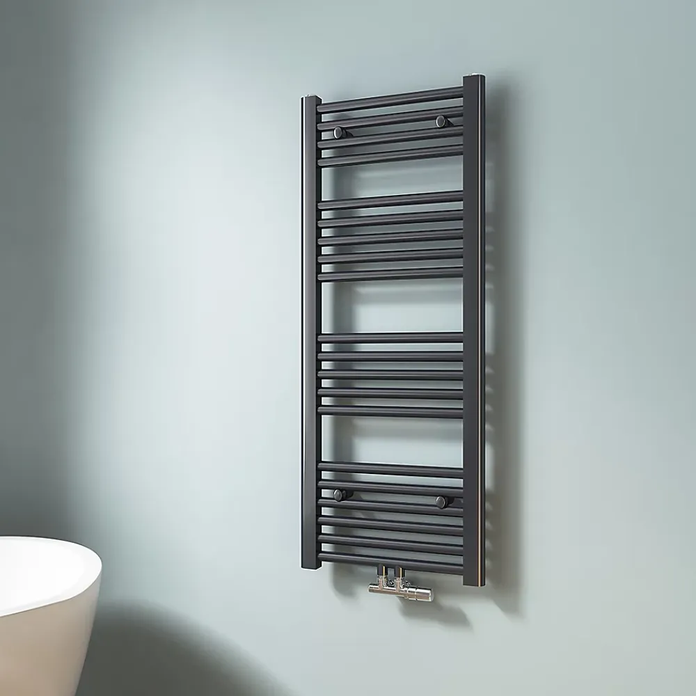 EMKE Sèche-serviette eau chaude, Radiateur sèche-serviettes raccordement central Anthracite 100x40cm 356Watts