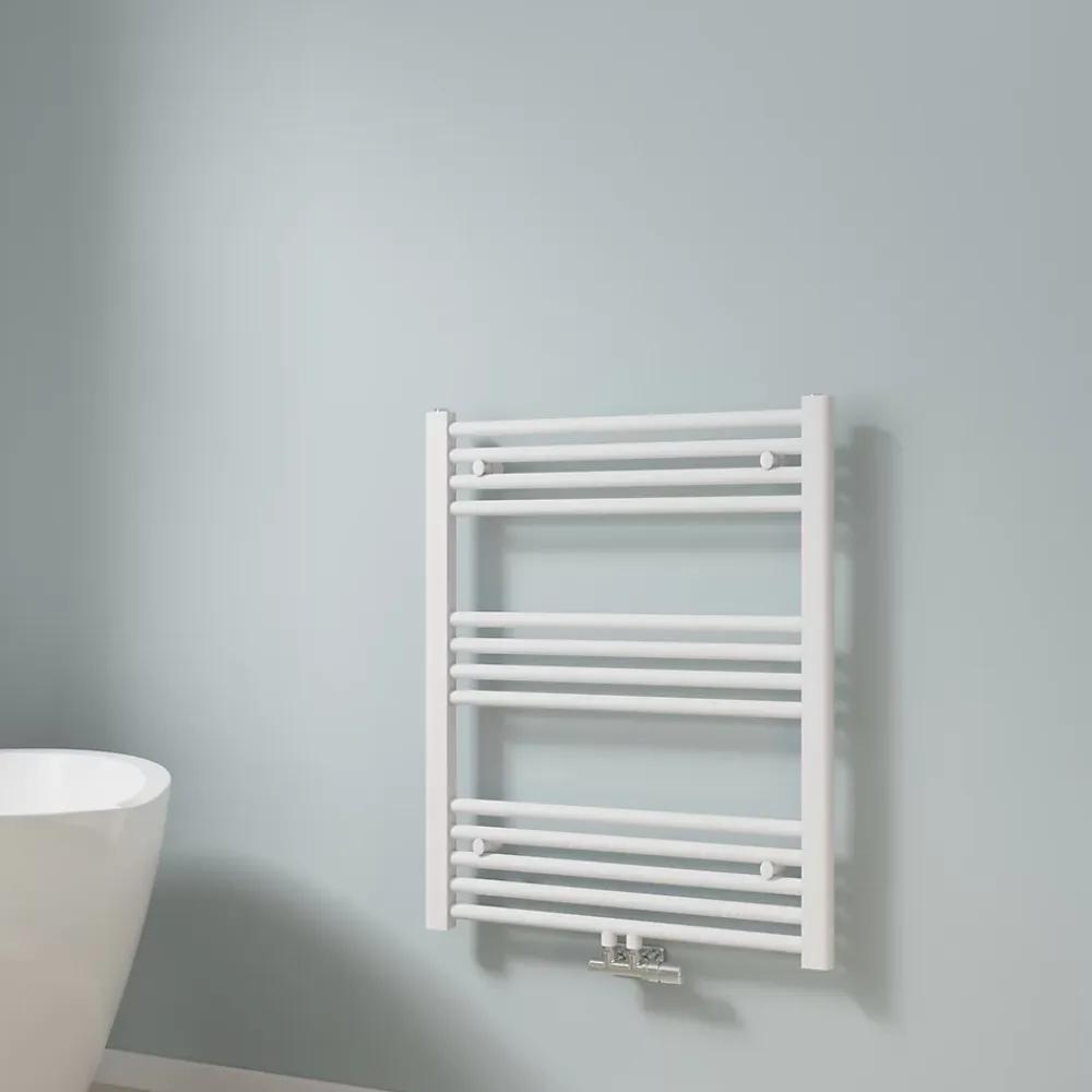 Sèche-Serviettes Eau Chaude|EMKE Sèche-serviette eau chaude, Radiateur sèche-serviettes raccordement central Blanc 75x60cm 337Watts