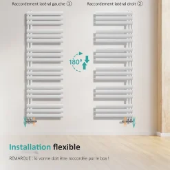 EMKE Sèche-serviette eau chaude à raccord latéral, radiateur sèche-serviettes blanc 174 x 60 cm, 782 W