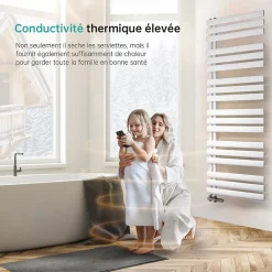 EMKE Sèche-serviette eau chaude à raccord latéral, radiateur sèche-serviettes blanc 174 x 50 cm, 683 W