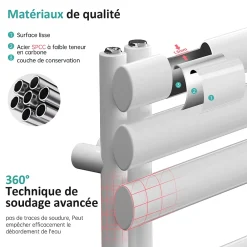 EMKE Sèche-serviette eau chaude à raccord latéral, radiateur sèche-serviettes blanc 174 x 50 cm, 683 W