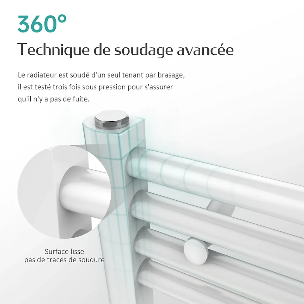 EMKE Sèche-serviette eau chaude, Radiateur sèche-serviettes raccordement central Blanc 120x40cm 427Watts