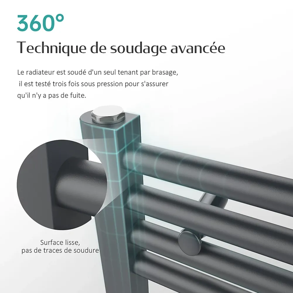 EMKE Sèche-serviette eau chaude, Radiateur sèche-serviettes raccordement central Anthracite 180x50cm 739Watts