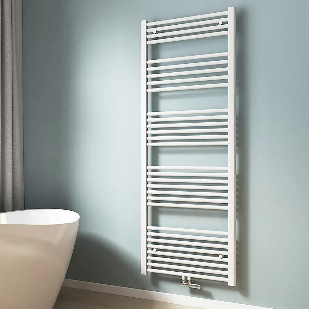 Sèche-Serviettes Eau Chaude|EMKE Sèche-serviette eau chaude, Radiateur sèche-serviettes raccordement central Blanc 160x60cm 761Watts