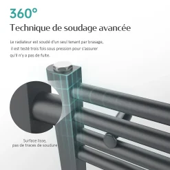 EMKE Sèche-serviette eau chaude, Radiateur sèche-serviettes raccordement central Anthracite 180x60cm 860Watts