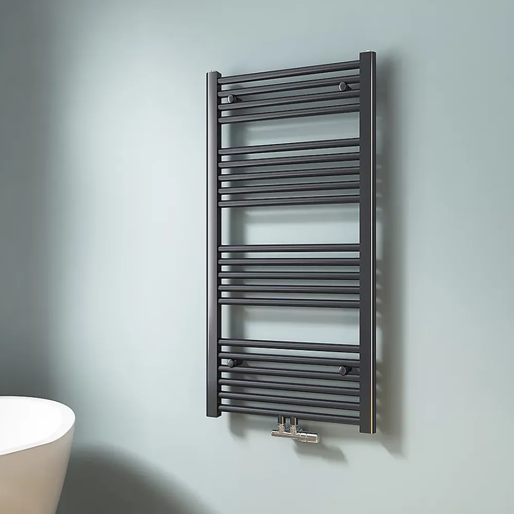 Sèche-Serviettes Eau Chaude|EMKE Sèche-serviette eau chaude, Radiateur sèche-serviettes raccordement central Anthracite 100x50cm 427Watts