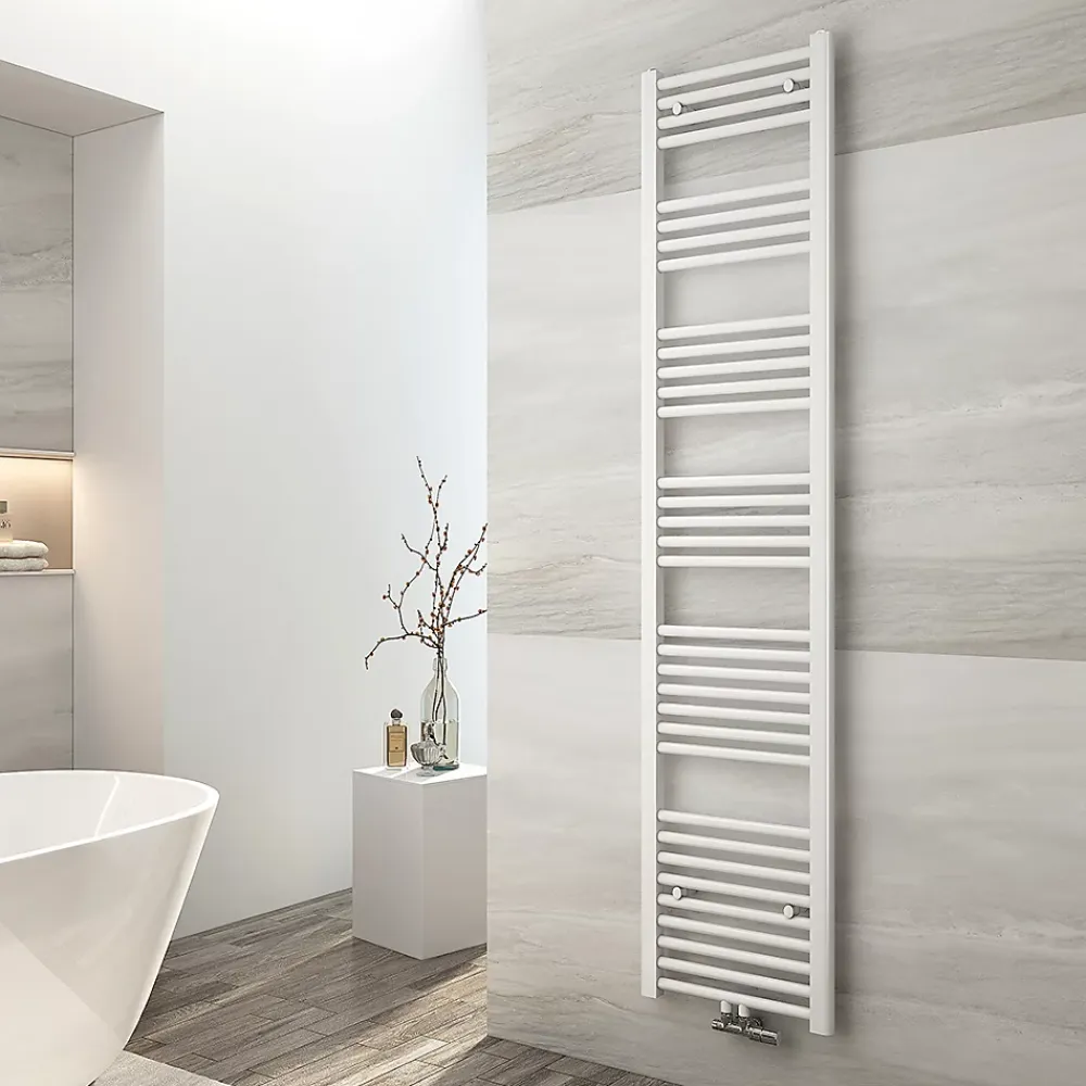 Sèche-Serviettes Eau Chaude|EMKE Sèche-serviette eau chaude, Radiateur sèche-serviettes raccordement central Blanc 180x40cm 618Watts