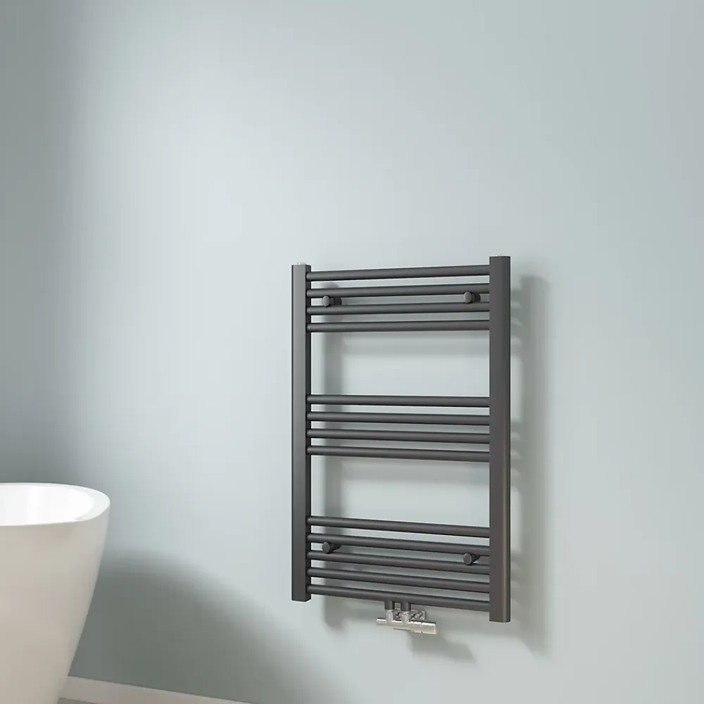 EMKE Sèche-serviette eau chaude, Radiateur sèche-serviettes raccordement central Anthracite 75x50cm 291Watts