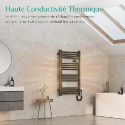 Sèche-Serviettes Électrique|EMKE Sèche-serviette électrique Aluminium Commande tactile Température réglable - 960 x 540 mm Noir 500W