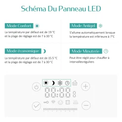 Sèche-Serviettes Électrique|EMKE Sèche-serviette électrique Aluminium Commande tactile Température réglable - 960 x 540 mm Noir 500W