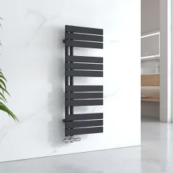 Sèche-Serviettes Eau Chaude|EMKE Sèche-serviettes à Eau Chaude Panneau Plat, Sèche-serviettes connexion latérale pour, Noir 1041x400mm 456Watts