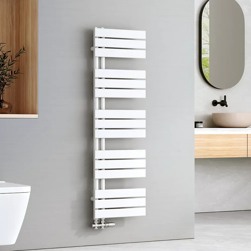Sèche-Serviettes Eau Chaude|EMKE Sèche-serviettes à Eau Chaude Panneau Plat, Sèche-serviettes connexion latérale pour, Blanc 1320x400mm 570Watts
