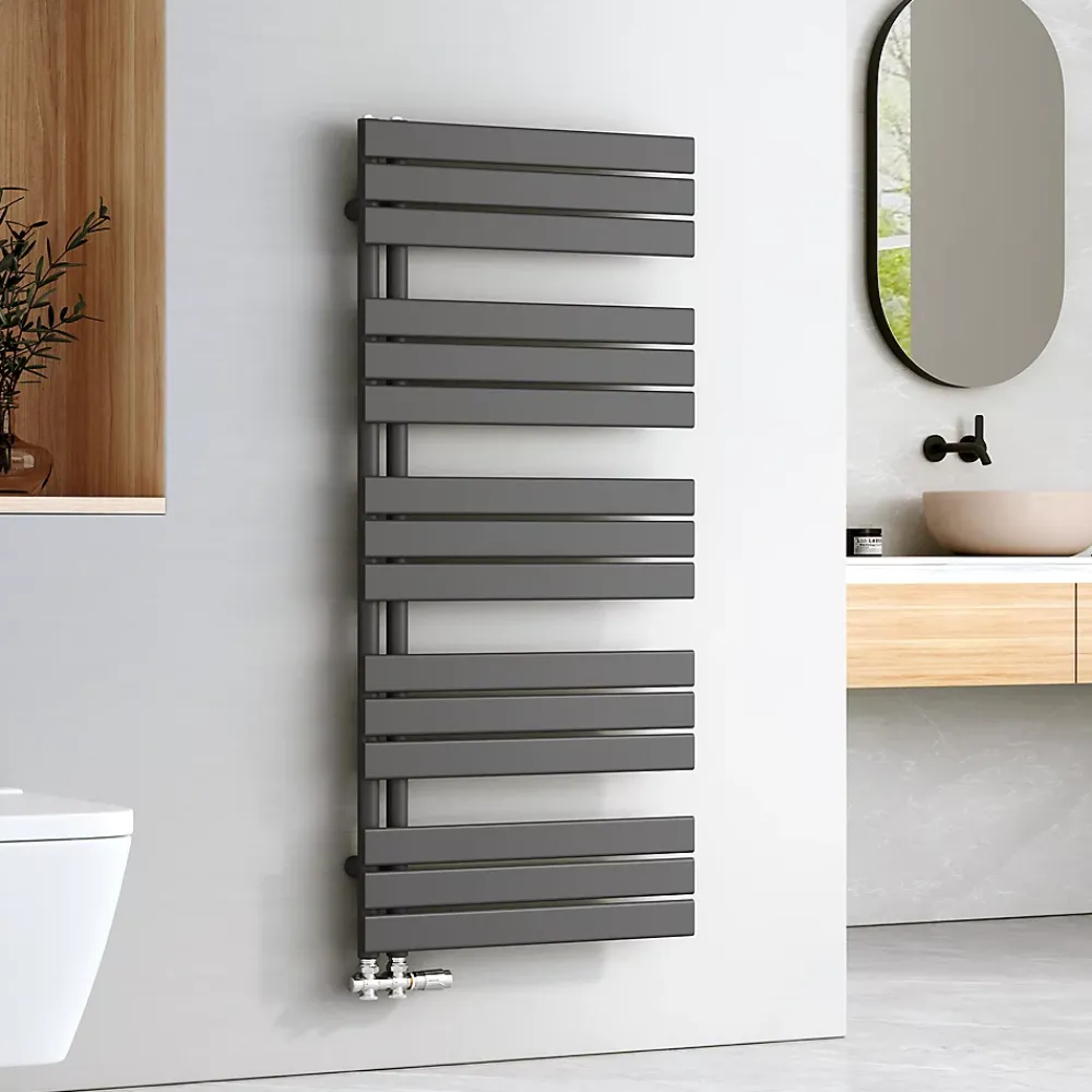 EMKE Sèche-serviettes à Eau Chaude Panneau Plat, Sèche-serviettes connexion latérale pour, Anthracite 1320x600mm 838Watts
