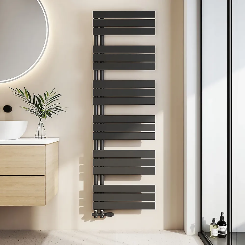 EMKE Sèche-Serviettes à Eau Chaude pour Salle de Bain, Radiateur Plat Noir 1599x500mm 794W, Montage Latéral