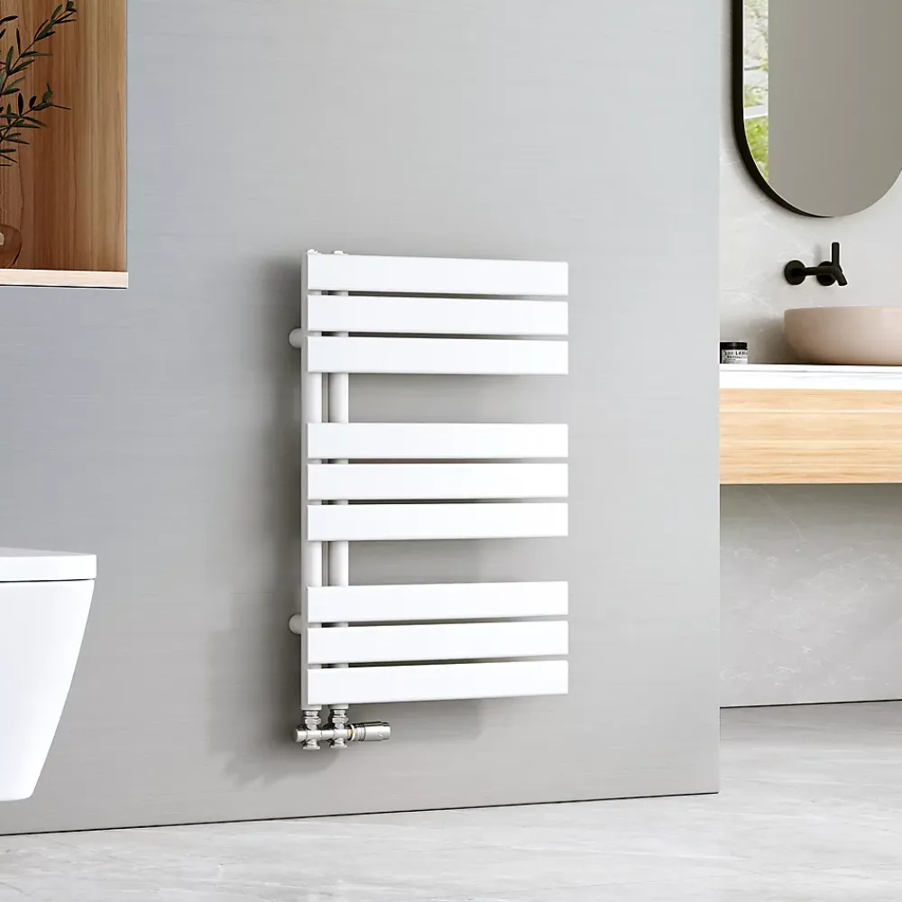 Sèche-Serviettes Eau Chaude|EMKE Sèche-serviettes à Eau Chaude Panneau Plat, Sèche-serviettes connexion latérale pour, Blanc 762 x 500mm 397 Watts