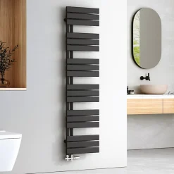 EMKE Sèche-Serviettes à Eau Chaude 160x40 cm Flat Panel Noir Mat Élégant 684W