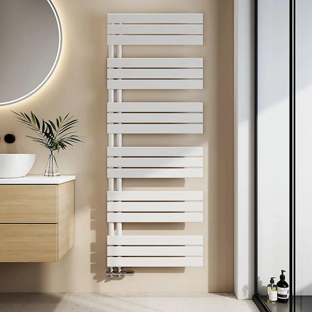 Sèche-Serviettes Eau Chaude|EMKE Sèche-serviettes à Eau Chaude 1599x600mm, Radiateur Plat Blanc, Connexion Latérale, 958W