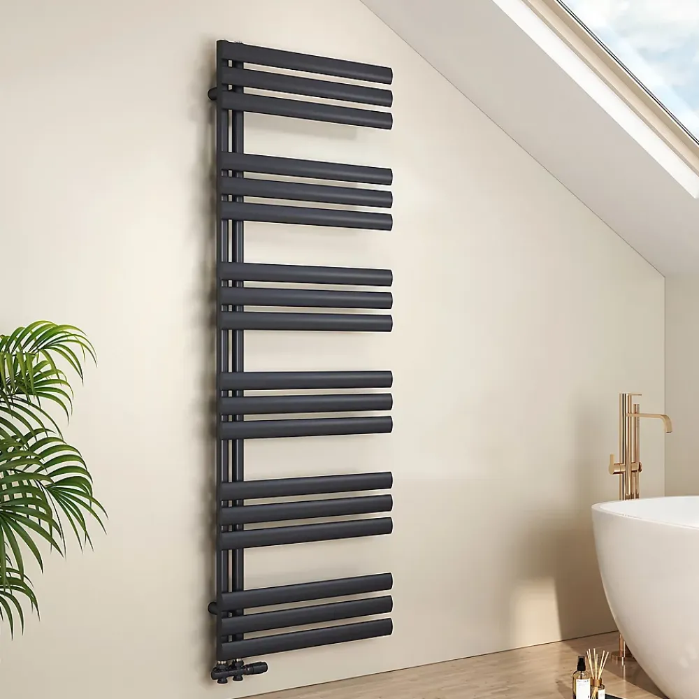Sèche-Serviettes Eau Chaude|EMKE Sèche-Serviettes à Eau Chaude pour Salle de Bain, Radiateur Anthracite 174x60cm 823W