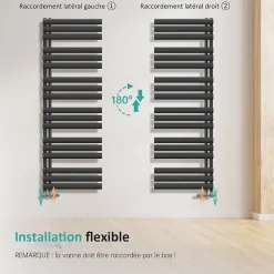 Sèche-Serviettes Eau Chaude|EMKE Sèche-Serviettes à Eau Chaude pour Salle de Bain, Radiateur Anthracite 174x60cm 823W