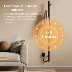 Sèche-Serviettes Électrique|EMKE Sèche-serviettes électrique WiFi Pure, noir givré, 150 x 12,5 cm, température réglable, minuterie