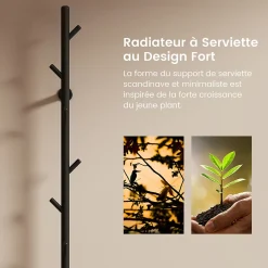Sèche-Serviettes Électrique|EMKE Sèche-serviettes électrique WiFi Pure, noir givré, 150 x 12,5 cm, température réglable, minuterie