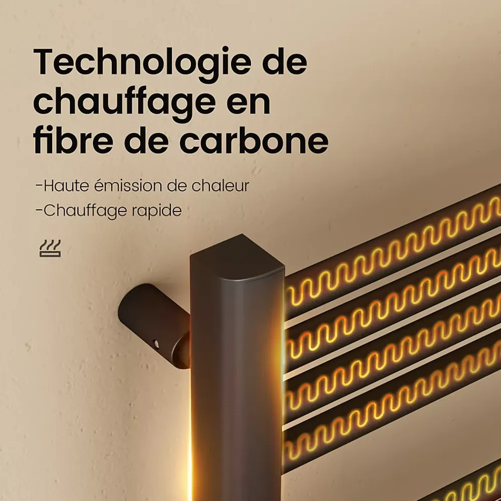 Sèche-Serviettes Électrique|EMKE Sèche-Serviettes Électrique 1200 x 540 mm,Porte-serviettes de salle de bain avec interrupteur tactile et minuterie,Noir,600W