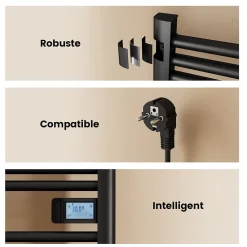 Sèche-Serviettes Électrique|EMKE Sèche-Serviettes Électrique 1200 x 540 mm,Porte-serviettes de salle de bain avec interrupteur tactile et minuterie,Noir,600W