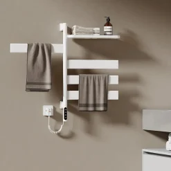 Sèche-Serviettes Électrique|EMKE Sèche-serviettes électrique, rotatif à 180, 76 x 45 cm, sèche-serviettes et radiateur pour salle de bain, blanc brillant