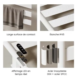 Sèche-Serviettes Électrique|EMKE Sèche-serviettes électrique, rotatif à 180, 76 x 45 cm, sèche-serviettes et radiateur pour salle de bain, blanc brillant