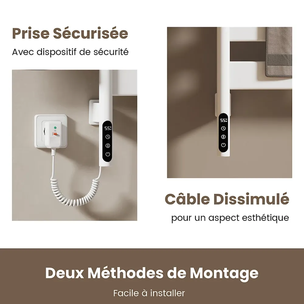 Sèche-Serviettes Électrique|EMKE Sèche-serviettes électrique, rotatif à 180, 76 x 45 cm, sèche-serviettes et radiateur pour salle de bain, blanc brillant