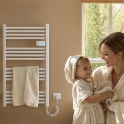 EMKE Sèche-Serviettes Électrique 1200 x 400 mm,Porte-serviettes de salle de bain avec interrupteur tactile et minuterie,Blanc,450W