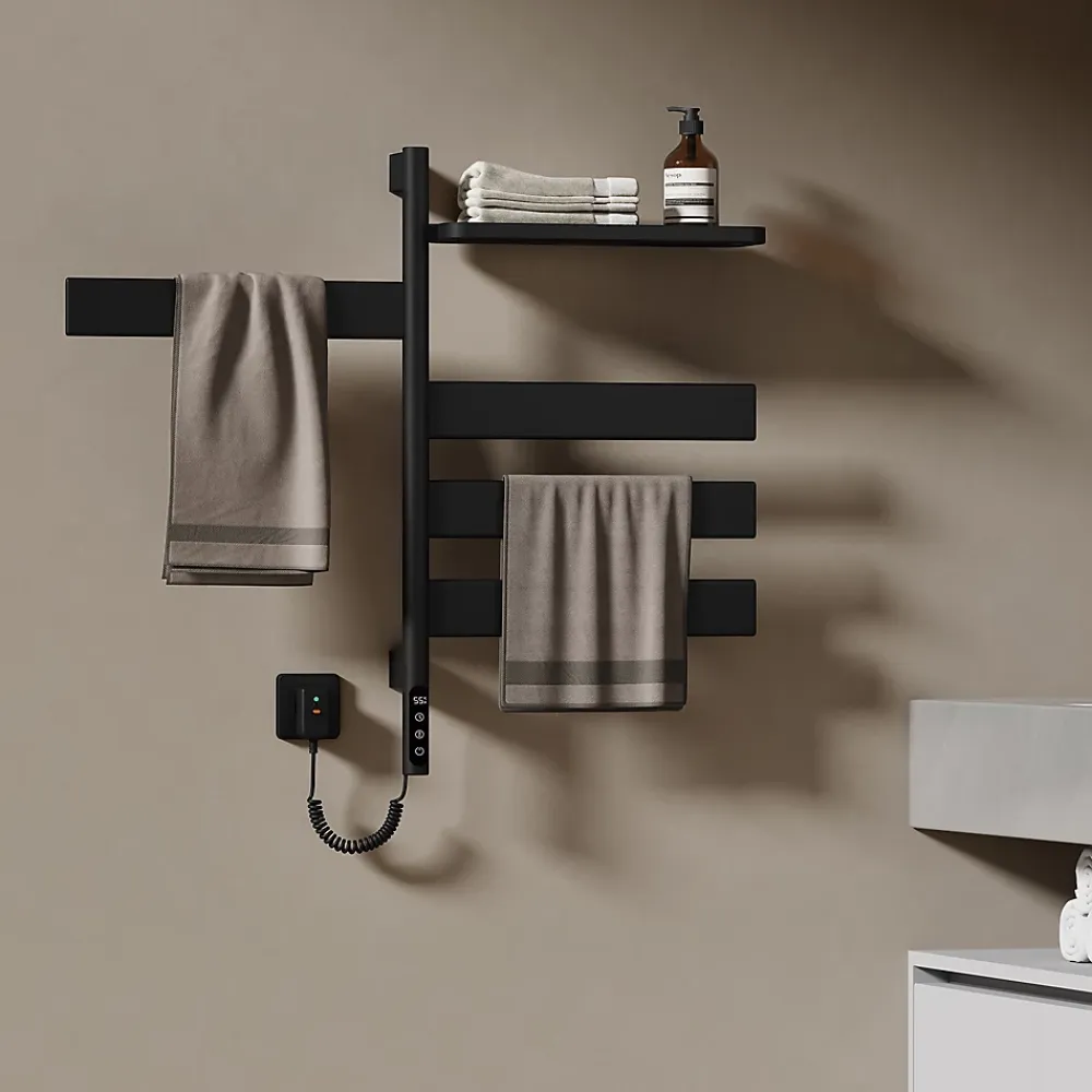EMKE Sèche-serviettes électrique, rotatif à 180, 76 x 45 cm, sèche-serviettes et radiateur pour salle de bain, Noir mat