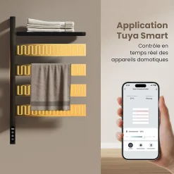 EMKE Sèche-serviettes électrique, rotatif à 180, 76 x 45 cm, sèche-serviettes et radiateur pour salle de bain, Noir mat