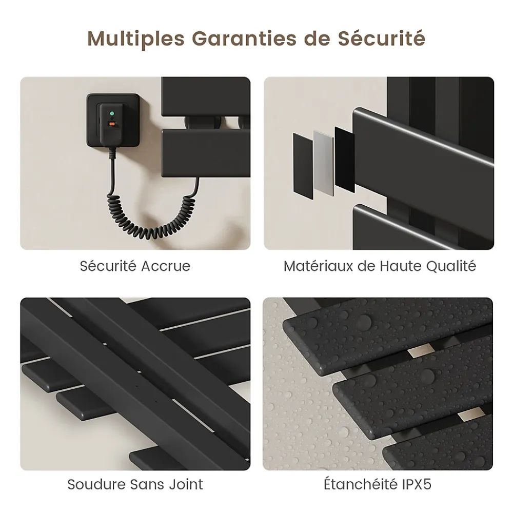 EMKE Sèche-Serviettes Électrique de salle de bain 1000 x 500 mm, Porte-serviettes chauffant électrique, Noir 350W