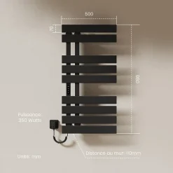 EMKE Sèche-Serviettes Électrique de salle de bain 1000 x 500 mm, Porte-serviettes chauffant électrique, Noir 350W