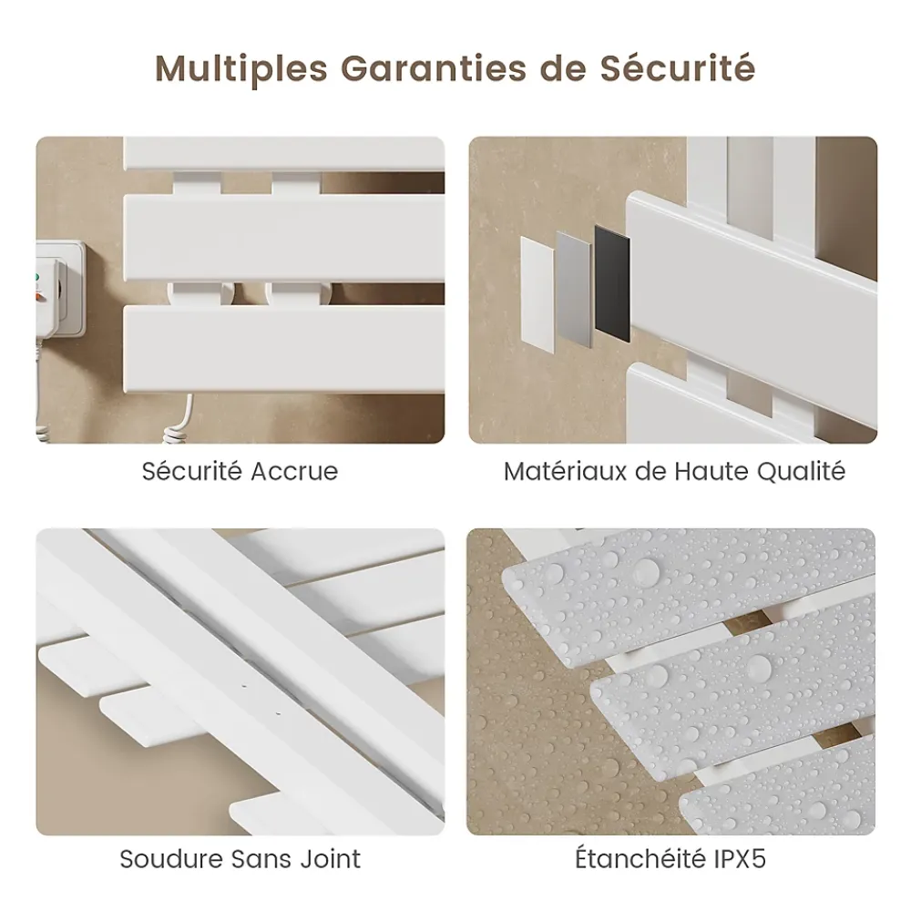 EMKE Sèche-Serviettes Électrique de salle de bain 1000 x 500 mm, Porte-serviettes chauffant électrique, Blanc 350W