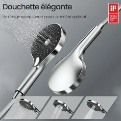 EMKE Système de Douche avec Thermostat, Chrome, Éclairage LED, Douche à Effet Pluie, 3 Modes de Jet, Bec de Sortie Inférieur